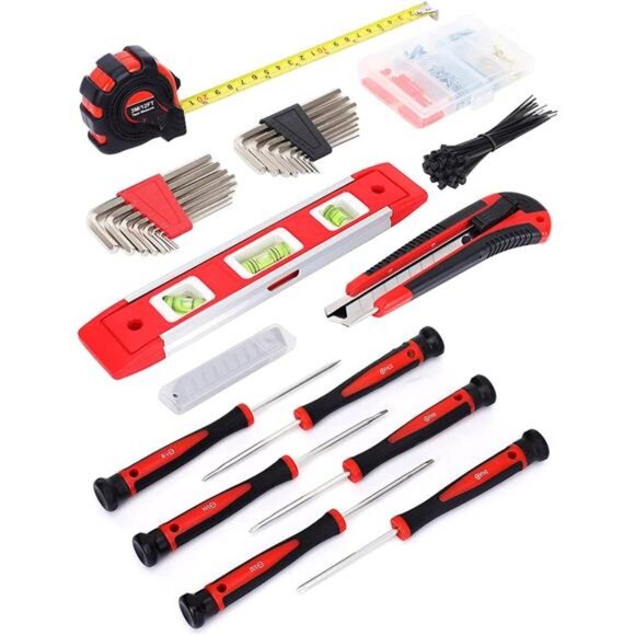 215-Piece Home Repairing Tool Set with 12-Inch Wide Mouth Open Storage Bag, Red - Picture 5 of 6